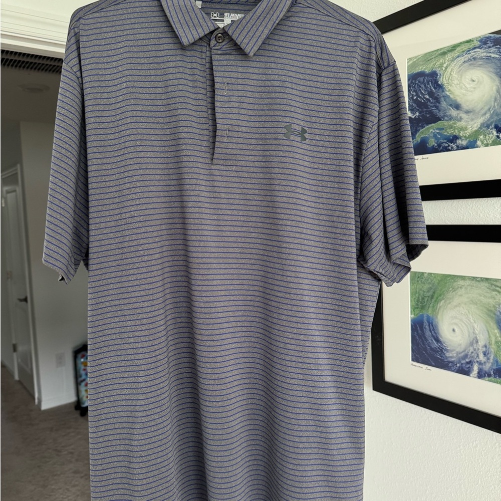 Under Armour Men's Polo Shirt - Blue and Gray Stripes